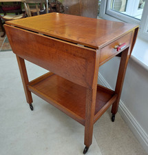 Vintage Art Deco 1930s 2 tier tea trolley, drop leaf table, 2 drawers, on wheels
