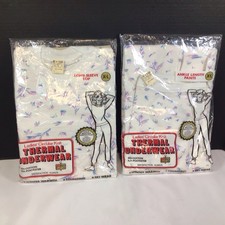 Vintage Kmart Circular Knit Thermal Underwear Womens Top & Bottoms USA White XL