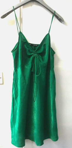 Zara green satin nightie slip - satin,