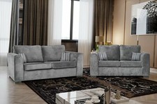 High back Crushed Velvet Sofa Corner Suite 3 2 Seater Armchair Set Silver Chair