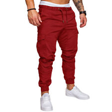 Mens Elasticated Waist Cargo Combat Work Trousers Pocket Cuffed Joggers Pants UK