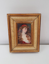 Antique Chromolithograph Portrait Lady in Red Gold Frame 25cm x 20cm c.1895