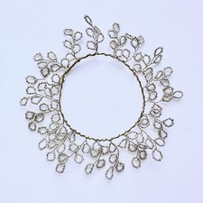 Beaded Candle Ring Brass Wire Clear Beads Christmas Wedding Pillar Candle