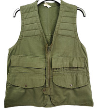 Fly Fishing Waistcoat Vest Khaki Green L/44in Gilet Zip 6 pockets Used EBSK3978