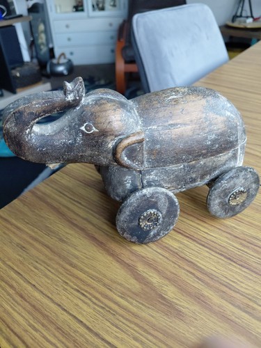 Antique indian wooden elephant - indian,