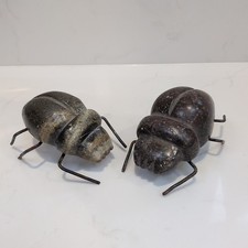 Pair Of Genuine Hand Carved Scarab Beetle Soap Stone Sculptures 