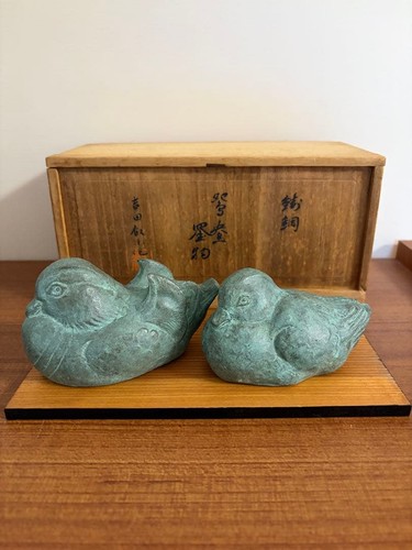 Bronze mandarin duck pair - bronze, by
