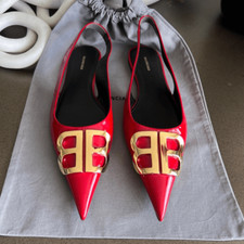 Balenciaga BB Red Patent Leather Slingback Flats - Size 36 Made In Italy