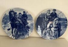 2 x Antique Blue & White Horse