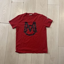 Moncler Boys 14 Years Red Tshirt Short Sleeve Crew Neck Logo Print