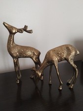 Vintage Brass Set Of Fawn And Buck Deer Ornaments