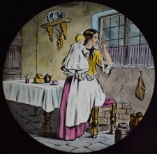 ANTIQUE HAND COLOURED Magic Lantern Slide VICTORIAN WOMAN WITH BABY NO3 C1890