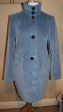 White Stuff Kenley Velvet Coat 12 Duck Egg Cornflower Mid Length Funnel Neck VGC