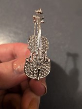 Violin Rhinestone Brooch Silver Gold Musical Instrument Badge Lapel Pin Music