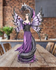 Large Fairy with Dragon Figurine Gothic Faerie Ornament Nemesis New & Boxed 60cm