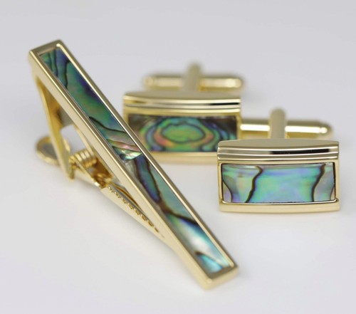 Abalone cufflinks and tie clip - cufflinks,
