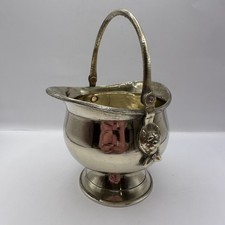Vintage Brass & Copper Coal Scuttle – Lion Head Handle Fireplace Bucket