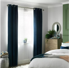 Curtains Pair Navy Blue Cord