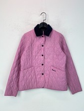 Barbour Pink Quilted Jacket Country Style Snap Button Cord Collar XL 12/13