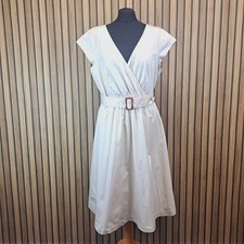 LK Bennett Dress UK 16 Beige Below Knee Length Belted Flare