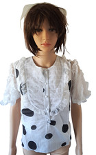 DEXTER WONG PEOPLES MARKET LADIES WHITE BLACK DOT LACE SHORT SLEEVE TOP  XS BNWT