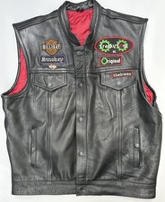 Leather Biker Jacket Vest patches Enamel Badge Harley Quilted lining 46" Chest