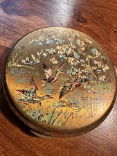 Vintage Compact Mirror with Ducks & Blossom Scene – Oriental Style Design