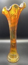 Stunning  Vintage Carnival Glass Ripple Marigold Iridescent Vase.