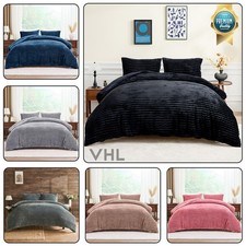 Super Soft Faux Fur Ribbed Duvet Cover Set Warm Fluffy Fleece Bedding Pillowcase