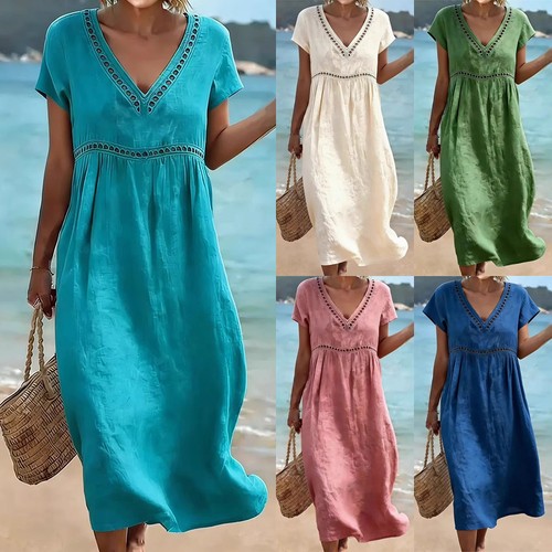 Women neck linen cotton - v,
