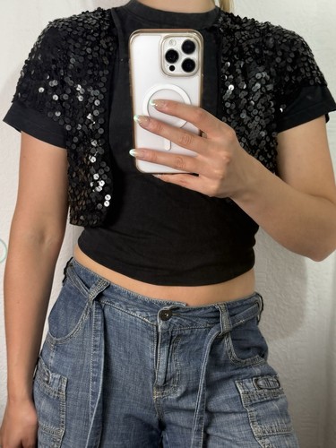 Black sequin cropped bolero - sequin,