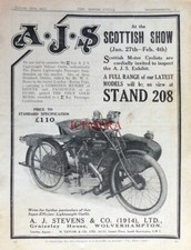 Antique 'A.J.S.' Lightweight Motor Cycle & Sidecar ADVERT : 1922 Print 671/52