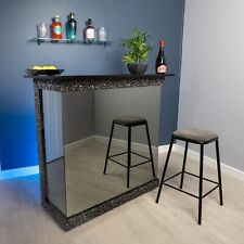 Vesuvio Grey Mirrored Home Bar with Black Sparkle Quartz Worktop U-Shape