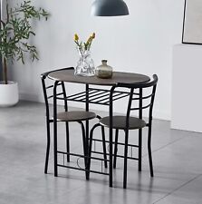 Grey Dining Table Set  Compact Small Rustic 2 Chair Cafe Home Kitchen Restaurant