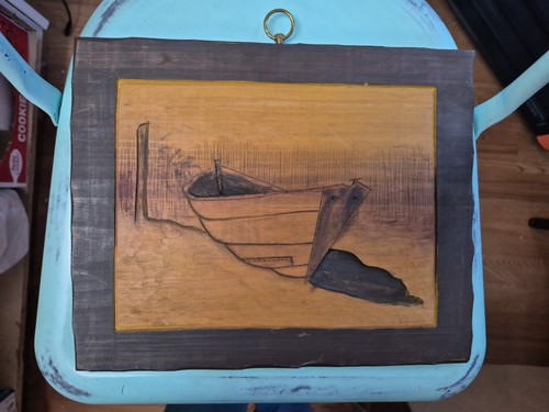 Pyrography art moored boat - moored,