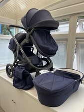 Icandy orange 3  double Twin pram in colour Blue 2 seats 1 footmuffs and cot
