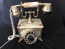 Vintage onyx rotary telephone, ornate gilt metal frame