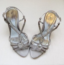 John Lewis Stiletto Diamanté Strappy Sandals Platinum Faux Silk Fabric Size 6