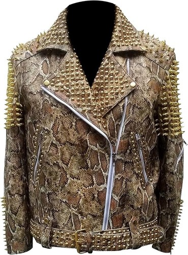 Snake print leather biker - leather,