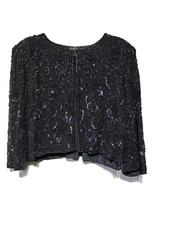 Ladies Black Beaded Evening Jacket Size Large