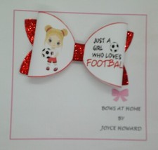 HANDMADE  HAIR BOWS -  GLITTER AND FAUX LEATHER - SPORTS TEAM 