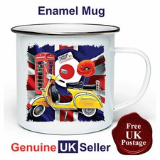 Vespa Scooter Mug,11oz Enamel Vespa Mod Target Camping Mug, Union Jack Mug