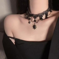 Black Daisy Choker Necklace Adjustable Gothic Tattoo Retro Lace Party Jewellery