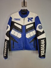Yamaha R Leather Motorcycle Jacket - Blue White - Real Leather - Size Medium