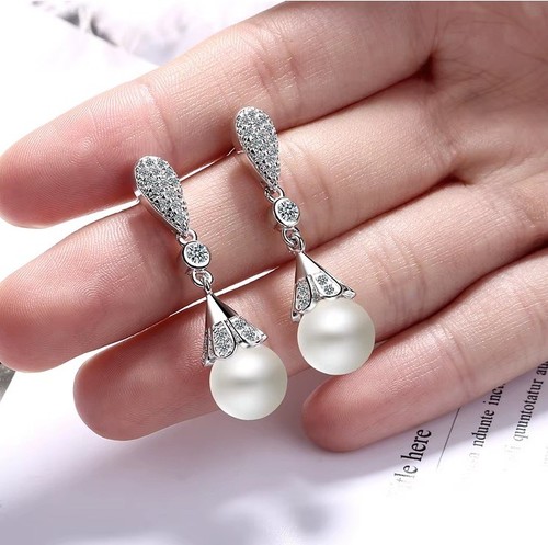 Silver freshwater pearl drop - silver,