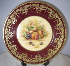 Large Aynsley Orchard Gold Fruit Style Plate with Burgundy Rim (10.5" diam)