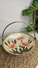 Vintage Brass Enamel Bowl Trinket Candy Dish Decorative with Handle