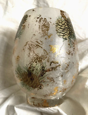 Pretty  Gold Flecked Pine Cone Large Opaque Covered GLASS Hurricane VASE 20cm
