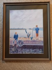 Framed pastel 'Crabbing with