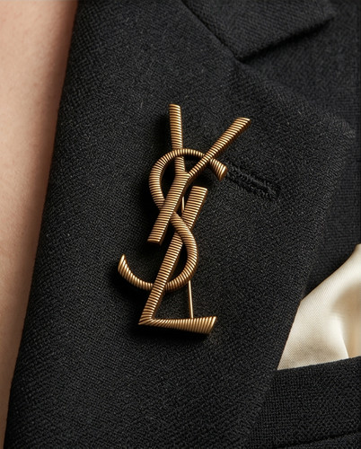 Auth ysl brooch logo - , gold